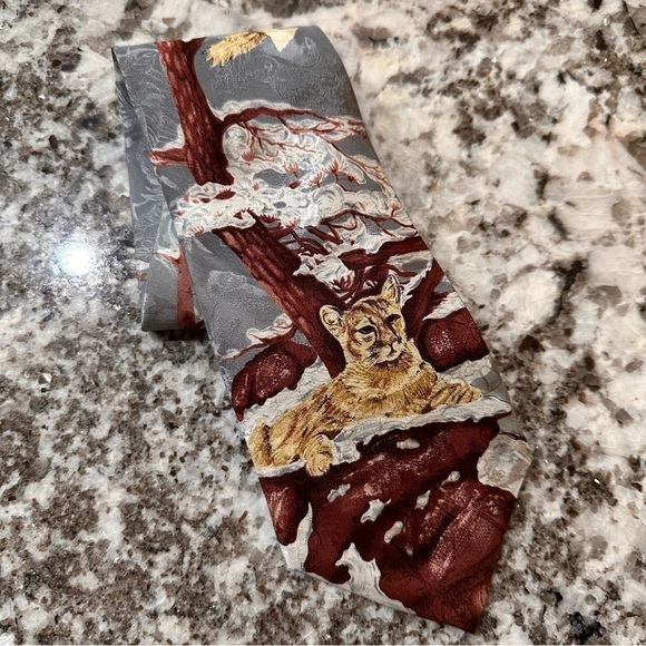 Cougar Neck Tie Mens Tie Grey Maroon Silk - Picture 1 of 4